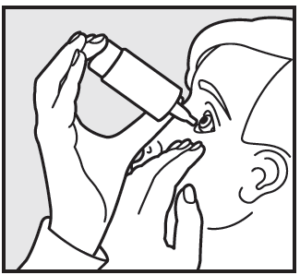 Azelastin Comod 海露潤眼液用法: 4. 管嘴向下,拇指放於下方