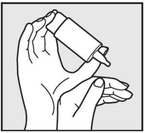 Azelastin Comod 海露潤眼液用法: 4. 管嘴向下,拇指放於下方